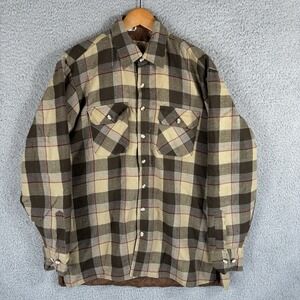 Vintage Sears Quilt Lined Flannel Shirt Mens Large Tall Brown Plaid Work‎ 90s